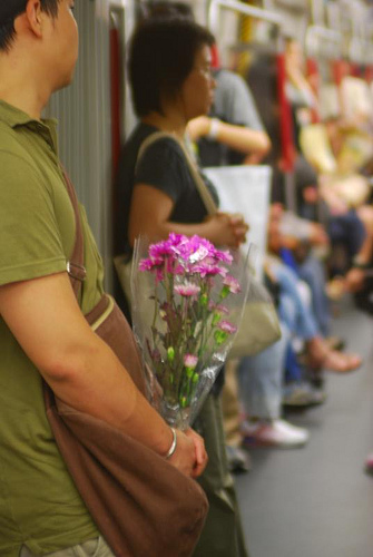 man with flowers